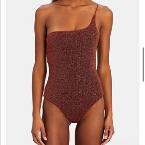 One-Shoulder Rust Swim One Piece